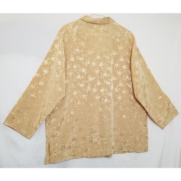 Jaclyn Smith Women's Gold Floral Polyester Pajama Top Button Up Long Slvs Sz XL - Picture 3 of 8